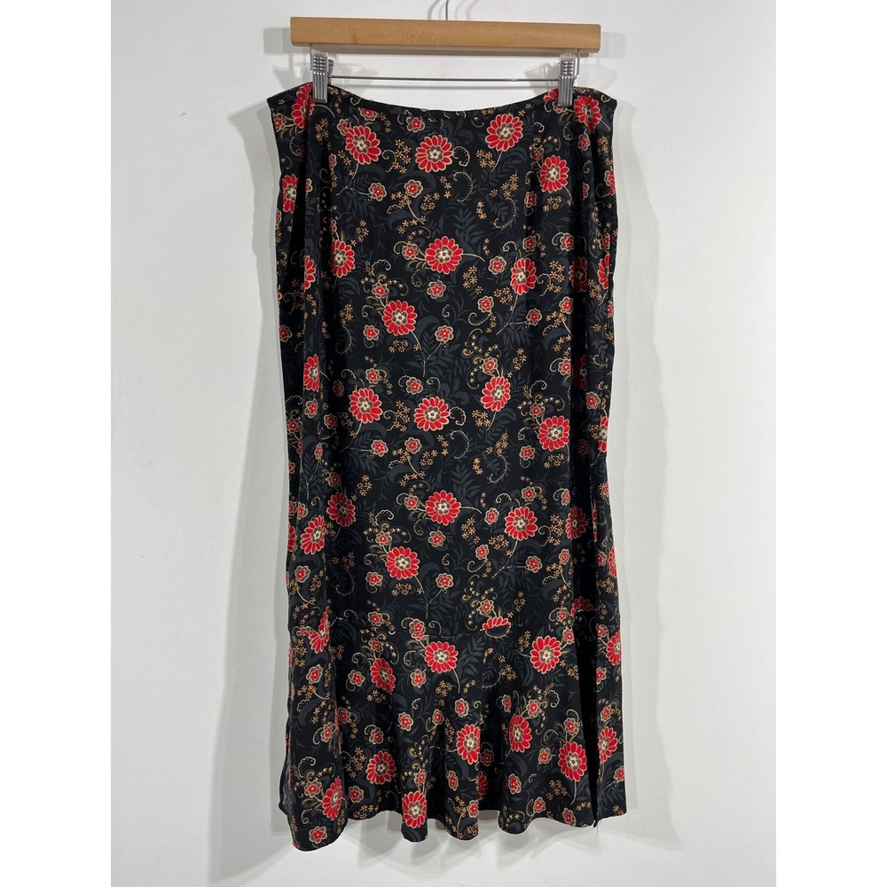 Sag Harbor VTG Whimsigoth 90s Women Black Floral Midi Skirt Size 14 Flounce Hem